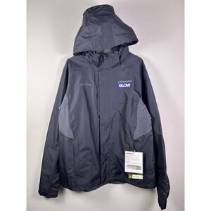 Eddie Bauer WeatherEdge Rain Jacket Mens Medium Black Waterproof Hooded GLOW